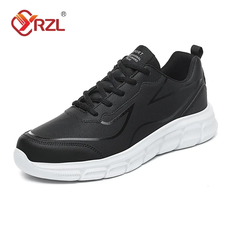 YRZL, zapatillas para correr negras, zapatillas deportivas impermeables de cuero, zapatillas deportivas resistentes al desgaste para hombres, zapatos deportivos para caminar, zapatos cómodos para hombres