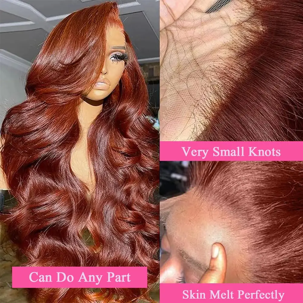 Reddish Brown Body Wave Lace Front Wigs Human Hair 13x4 HD Lace Frontal Wig Brazilian Colored Preplucked Dark Red Brown Full Wig