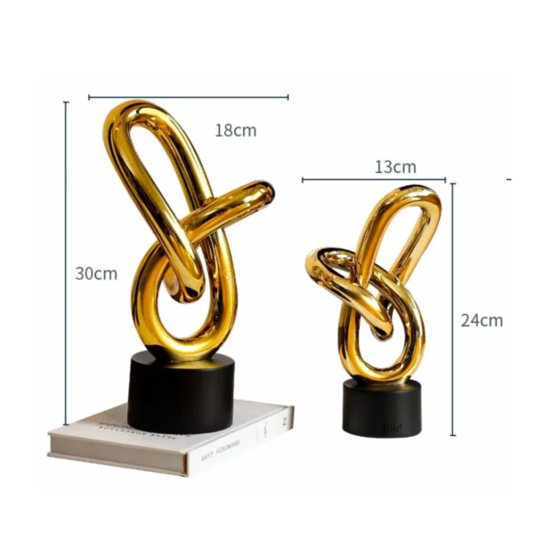 A21Resin Crafts Golden Rings Chains Geometrically Wound Sculpture Hollow Decorative Figurines  Home Decoration Accessories