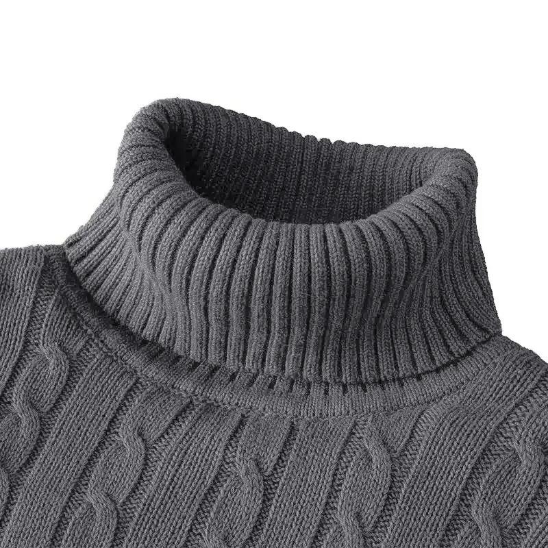 

Autumn Winter Men's Sweater Warmth Turtleneck Jacquard Slim Fit Sweaters Solid Color Basic Style Fahion Knitted Pullovers