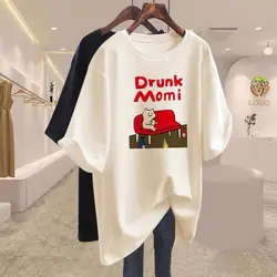 Women's Clothing Pure Cotton Chic Cartoon Print T-shirt Summer Casual Loose Sweet Pullover Lady European Style Y2k Tops 35-105Kg