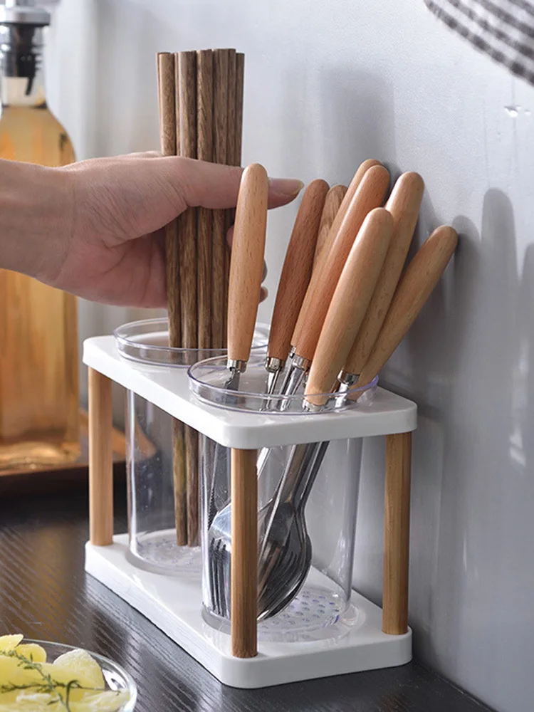 Porte-ustensiles à double tube pour baguettes, accessoires de cuisine, organisateur de dessus de seau