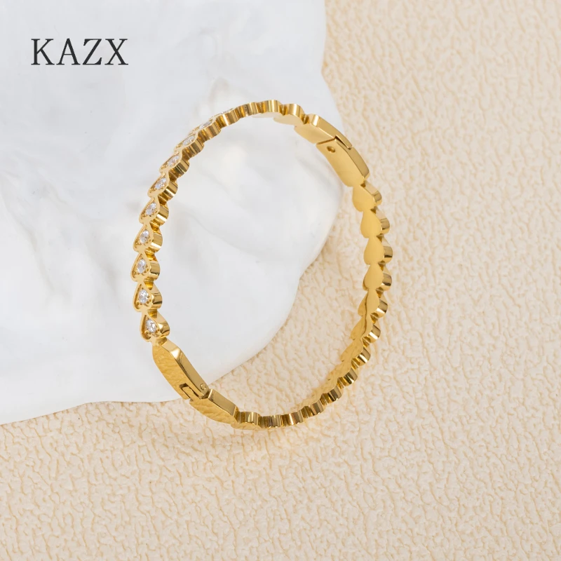Ins Minimalist Heart Zircon Bangle Gold Plated Stainless Steel Stackable Ladies Birthday Fashion Jewelry