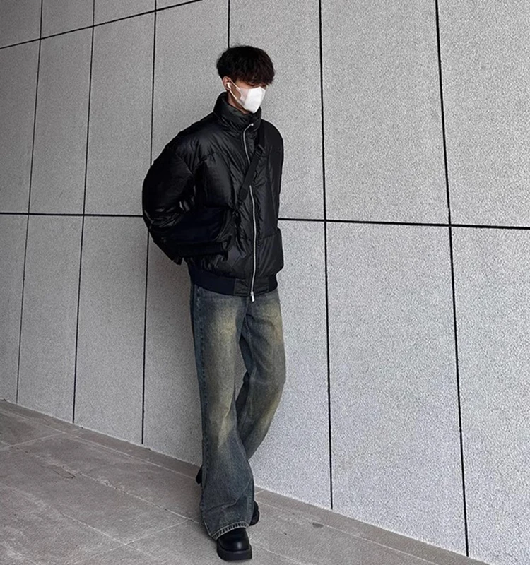 

Blue American Vibe Men's Jeans Waed Outdated Slim Fit Micro Flared Straight Leg Clean Fit Slimming Trousers Youth Faion