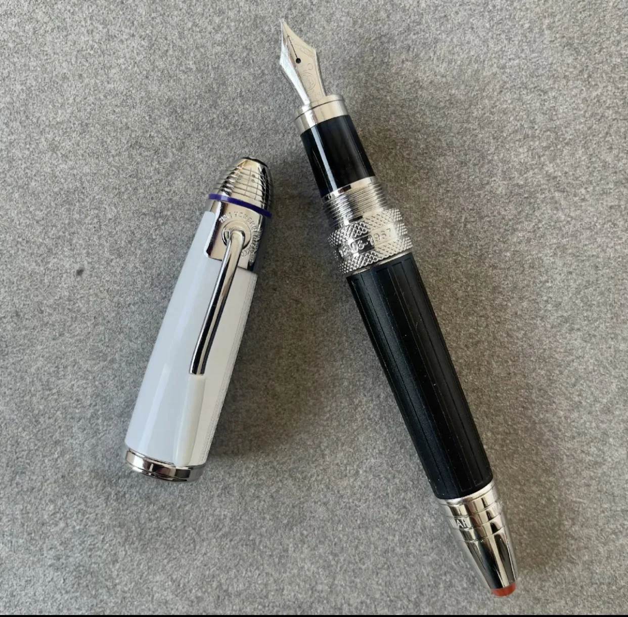 إصدار محدود MB ميزة رائعة Jimi Hen · Drix Rollerball غرامة النقش البلاتين كليب قلم حبر برميل أسود غطاء أبيض #5