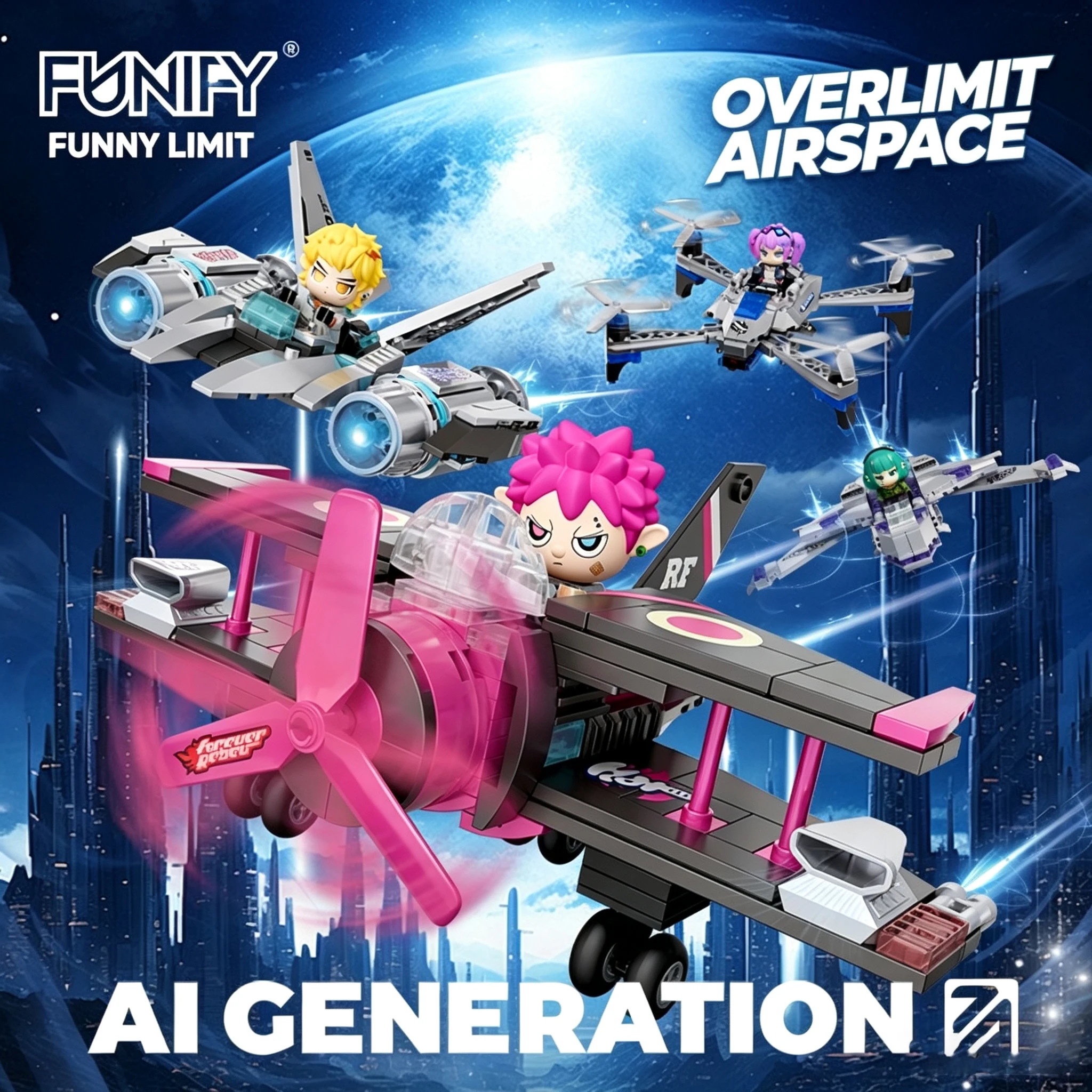 

Cyber Space Pilot Building Blocks Blind Box, Mini Anime Figure with Aircraft, Birthday Gift for Kids Boys Girls