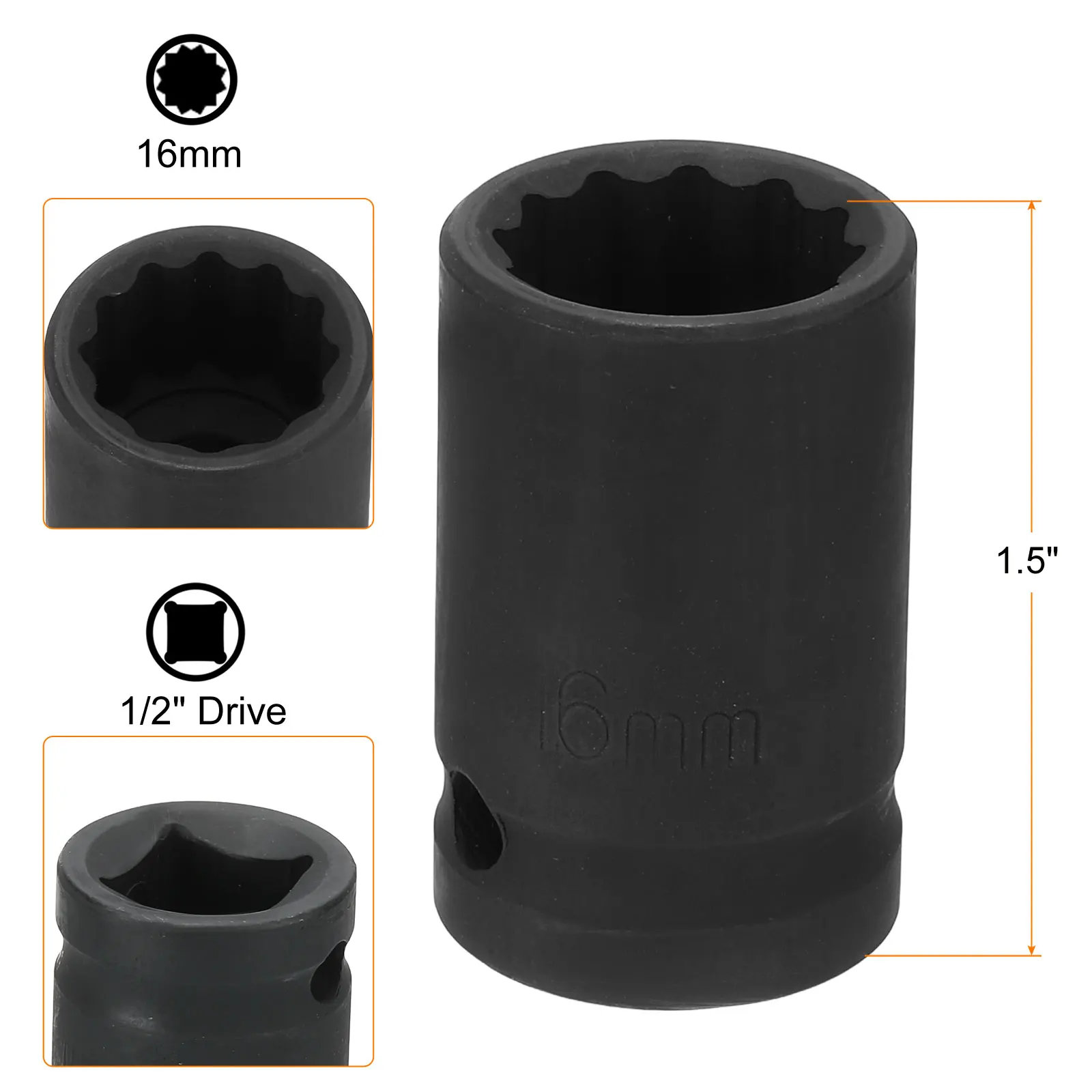 QUARKZMAN Llave De Impacto 1/2 Pulgada 13mm | 12 Puntos Cr-V | Acabado Oxidado Negro | Para Mecánica Automotriz