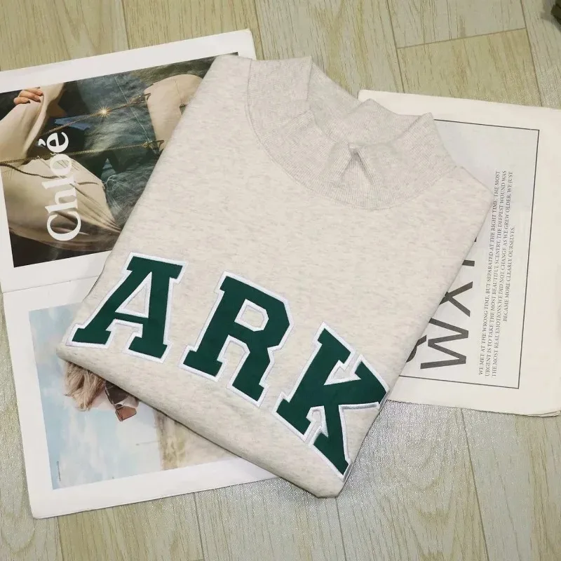 Autumn Winter Women's Pullover Hooded Sweatshirt with Letter Print and Zipper Closure