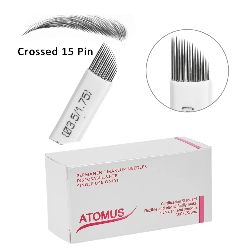 

100pcs White 15pin Tattoo Needles Shading Blades Eyebrow Lips Double Row Microblading Needles Pernement Makeup Eyebrow