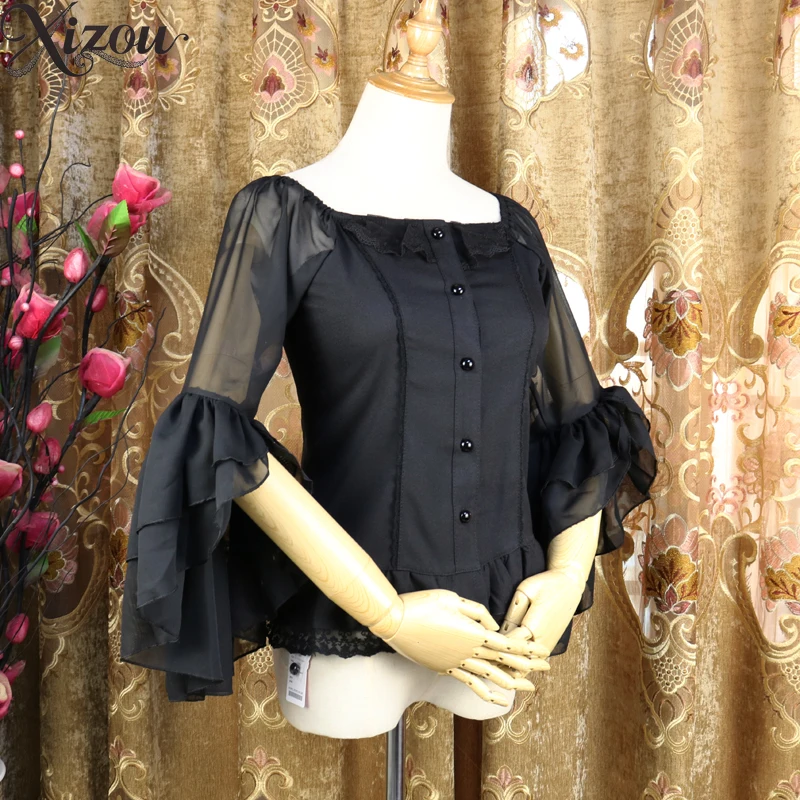 Printemps automne femmes hauts taille et mince Simple Blouses Lolita rétro polyvalent chemises intérieures transparent vêtements pour femmes