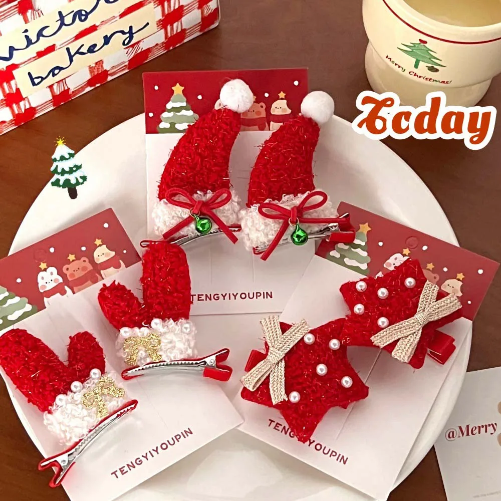 Accesorios para el cabello, horquilla navideña, guantes de perlas de felpa, sombreros, decoración navideña de estrellas, pasadores navideños de felpa, sombreros de estilo coreano