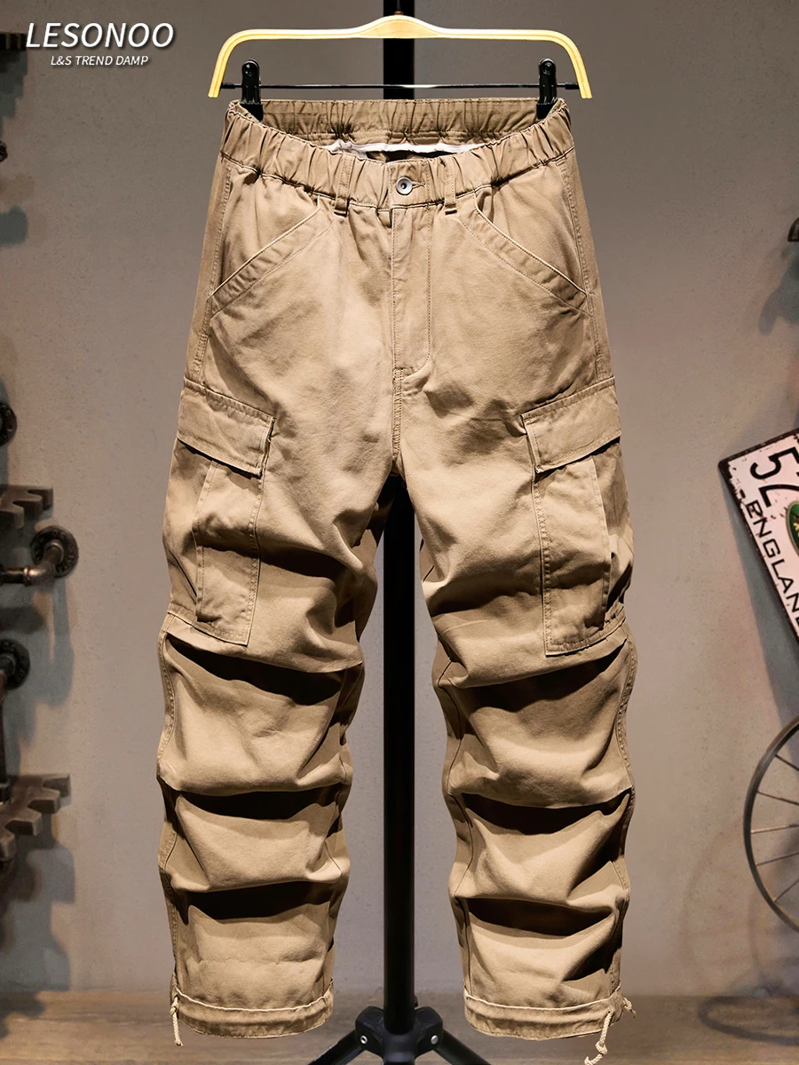 

American High Street Khaki Work Pants Men's Casual Loose Straight Leg Trousers Youth Faion Multi ket Leisure Pants