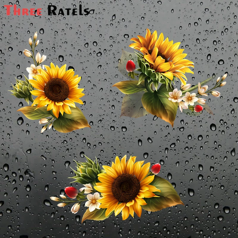 

Three Ratels FC34 3D Waterproof Sunflower Car Sticker Vinyl PVC Decal For House Room Wall Window Door Refrigerator Kitchen