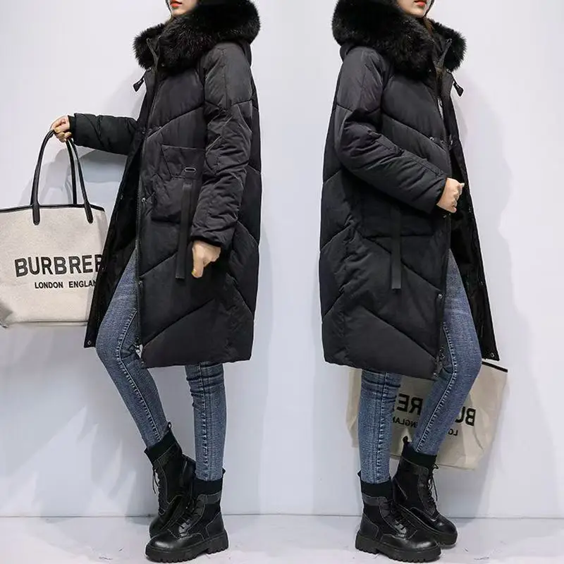 가을 겨울 코트 여성 두꺼운 따뜻한 오버 사이즈 후드 캐주얼 루즈 한국어 2025 새로운 가을 겨울 패션 코튼 파카 코트