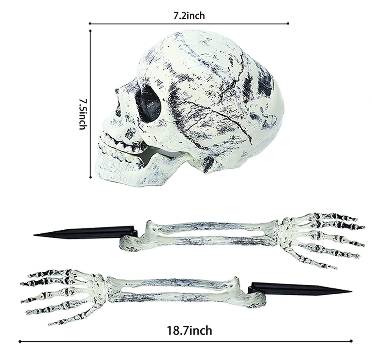 Halloween Realistischer Totenkopf Skelett-Kopf Menschliche Hände und Arme für Halloween-Party Haus Garten Rasen Deko Spukhaus Horror-Requisiten – Detail 7