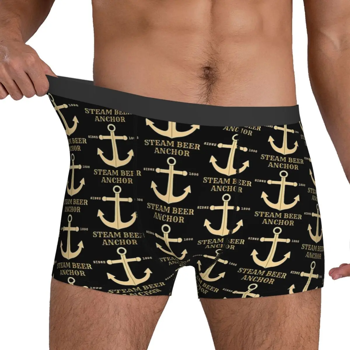 Gold Anchor Steam Underwear Since 1896 Pouch Trenky Trunk Print Boxer Brief Funny Men Underpants Large Size