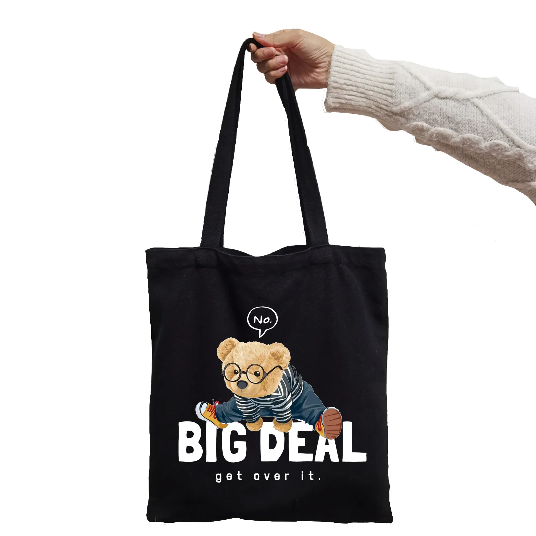 Torba na zakupy Good Students Bear Rush Hour Bear Print Cool Shopper Bag Shopper Black White Women Fashion torby na ramię Tote bag