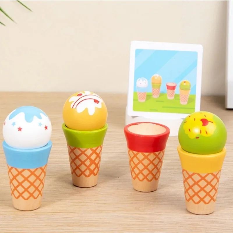 Wooden Kitchen Toys Montessori Ice Cream Toys Toddlers Pretend Play Simulation Food Game Kitchen Accessories Toys for children