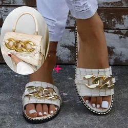 2023 New Designer Summer Bling Purses And Shoes Set Ladies Chain Bags Matching Women Slippers Sandals And Purses Handbags Set