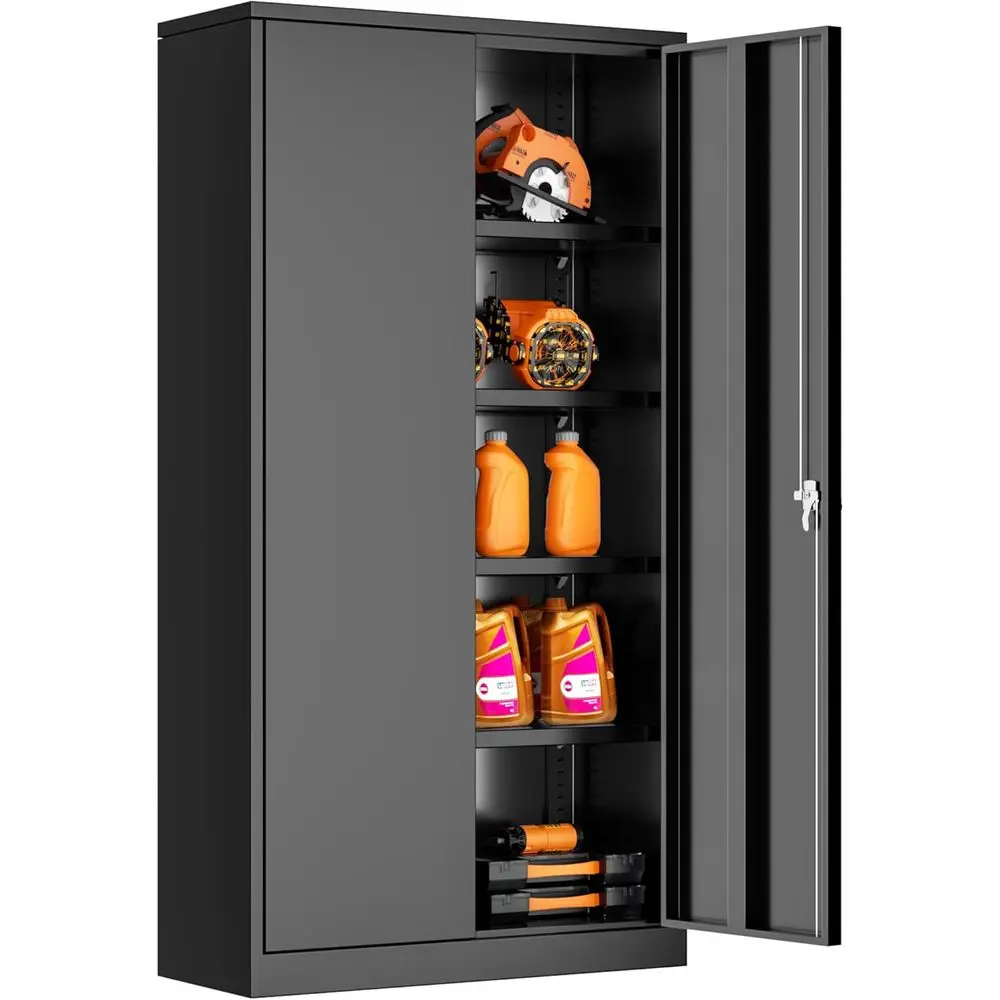 Storage Cabinet with Doand Shelves, Metal Garage Storage Cabiwith Lock, Black Lockable Steel Supply Cabinet or Home Oice, Wareho