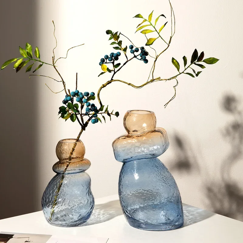 

Glass Vase Gradient Color Gourd Shape Irregular Rockery Terrarium Floral Arrangement Accessories Home Decoration Accessories