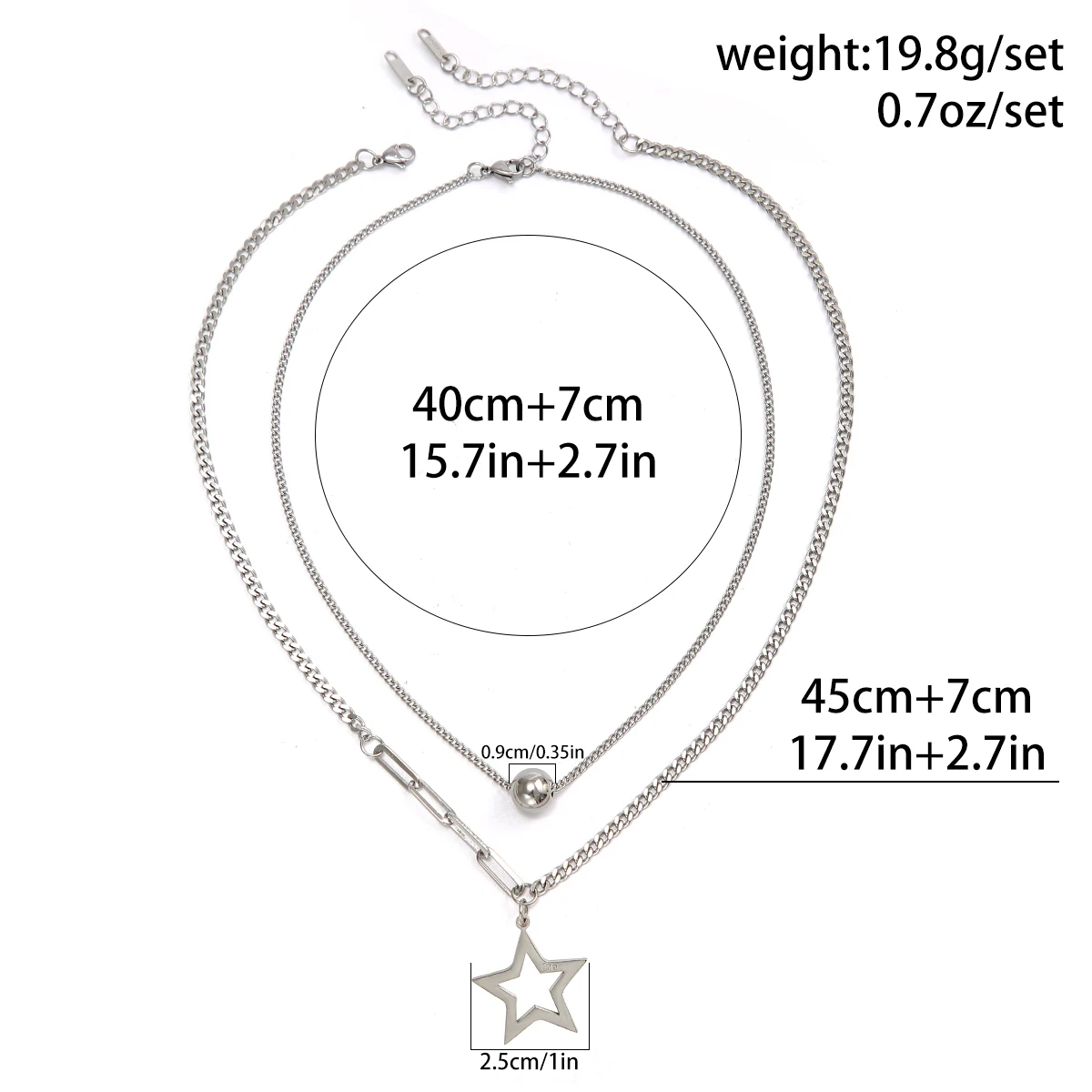 Salircon Titanium Steel Casual Star Pendant Necklace Men\'s Trend Double-layer Link Chain Short Necklace Punk Hip-hop Jewelry