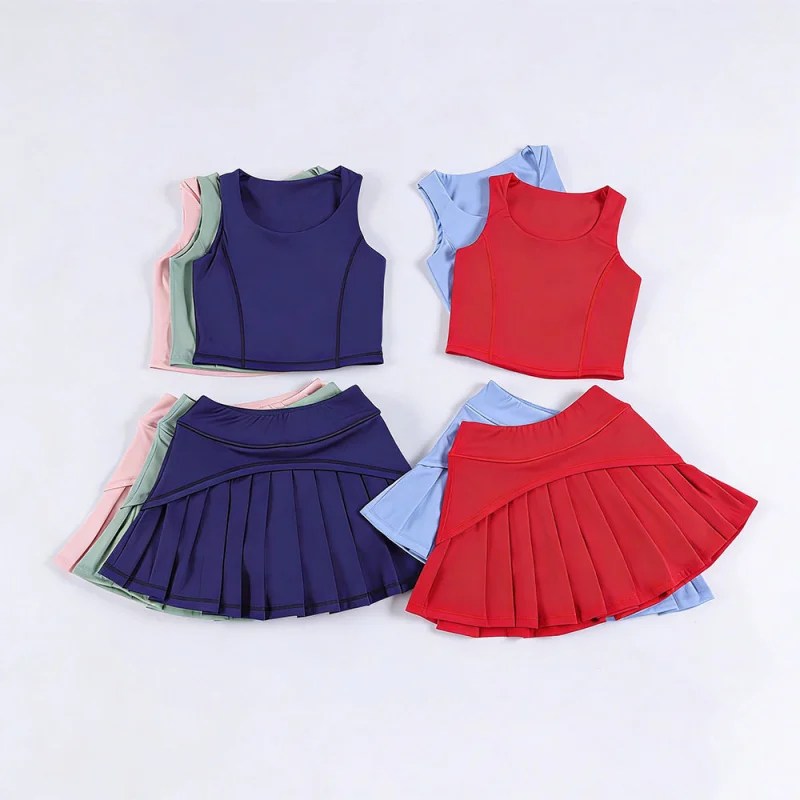

New girls' yoga sports casual tank top and skirt set, comfortable outdoor two-piece outfit for young children