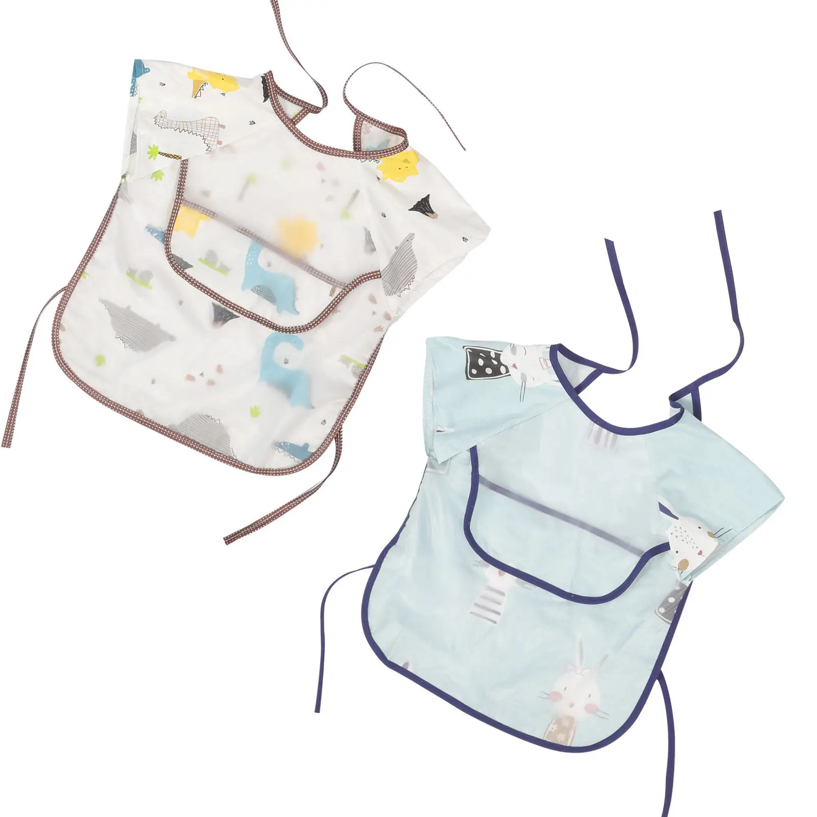 

2pcs Waterproof Bib For Kids Cartoon Dining Apron Lace-Up Bibs Toddlers Eating Overclothes 100 Yard Suit 2-4 Years Old