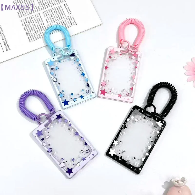 【MAX-55】Star Sliding Cover Card Holder Transparent Portable ID Protector Kpop Photocard Photo Case Student School Card Holder