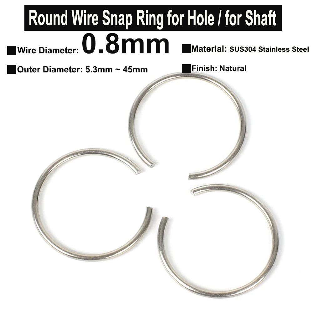 

Yiqianyuan 10Pcs round Wire Diameter 0.8mm SUS304 Stainless Steel Snap Rings Non-standard Hole Retainer Circlips for Shaft