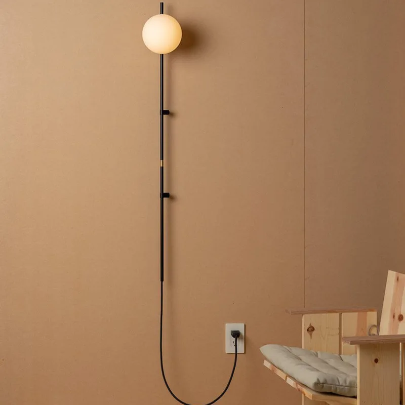 

Italy Long Pole Metal LED Wall Lamp Minimalist White Glass Ball Wall Light Bedroom Stair Living Room Aisle Modern Design Sconces