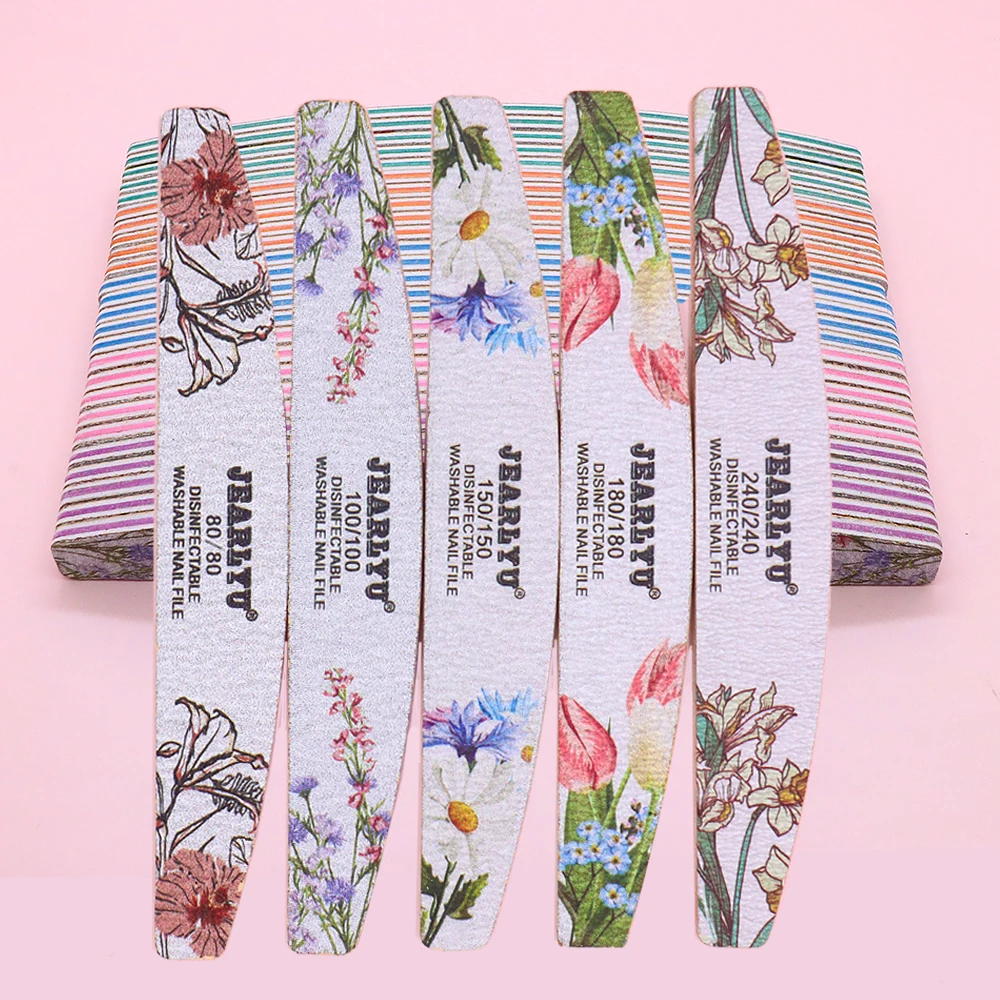 

25 шт., пилочка для дизайна ногтей, зернистость 80/100/150/180/240, принадлежности для ногтей, набор маникюрных инструментов, серая наждачная бумага, шлифовальные пилочки с цветочным принтом, буфер