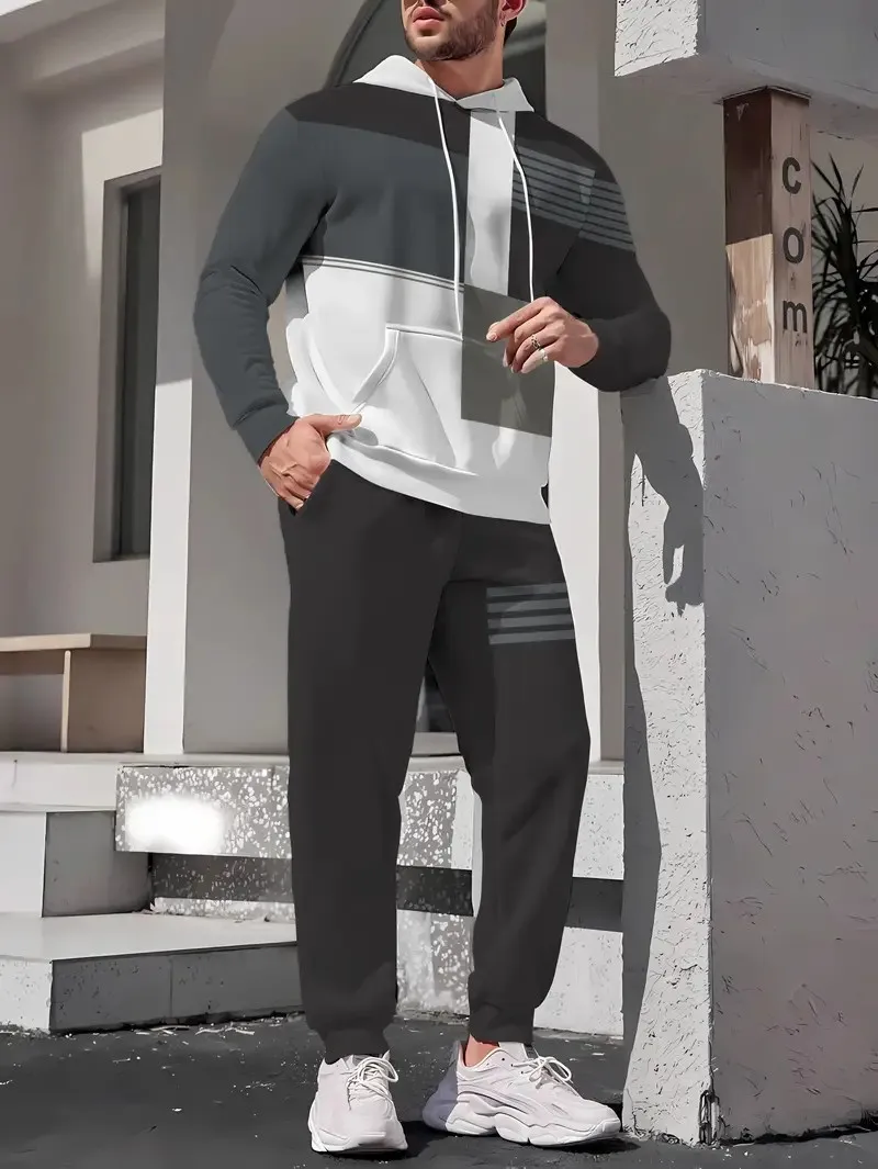 The new men's hoodie set for Spring and Autumn 2025 is a casual and fashionable 3D printed streetwear collection