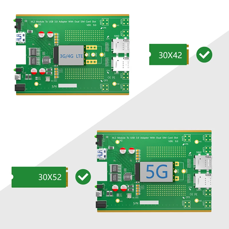 Ngff-USB 3.0アダプター,m.2 ngff 3g,4g,5g,冷却ファン,デュアルSIMスロット,DC,タイプc,3042, 3052, 5374,用電源m2キーbカード