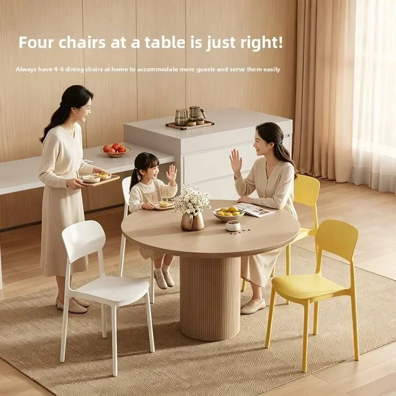 Minimalist Cream Color Stackable Dining Chair Backrest Modern Living Room Chair Lounge Chair Modern Minimal Thick Plastic
