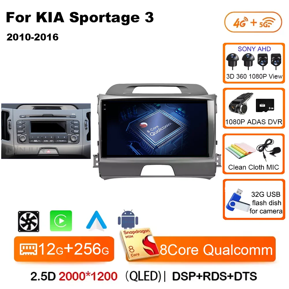 Android 15 Qualcomm Autoradio Voor KIA Sportage 3 Sportage R 2010-2016 Draadloze Android Auto Carplay Multimedia speler Auto stereo