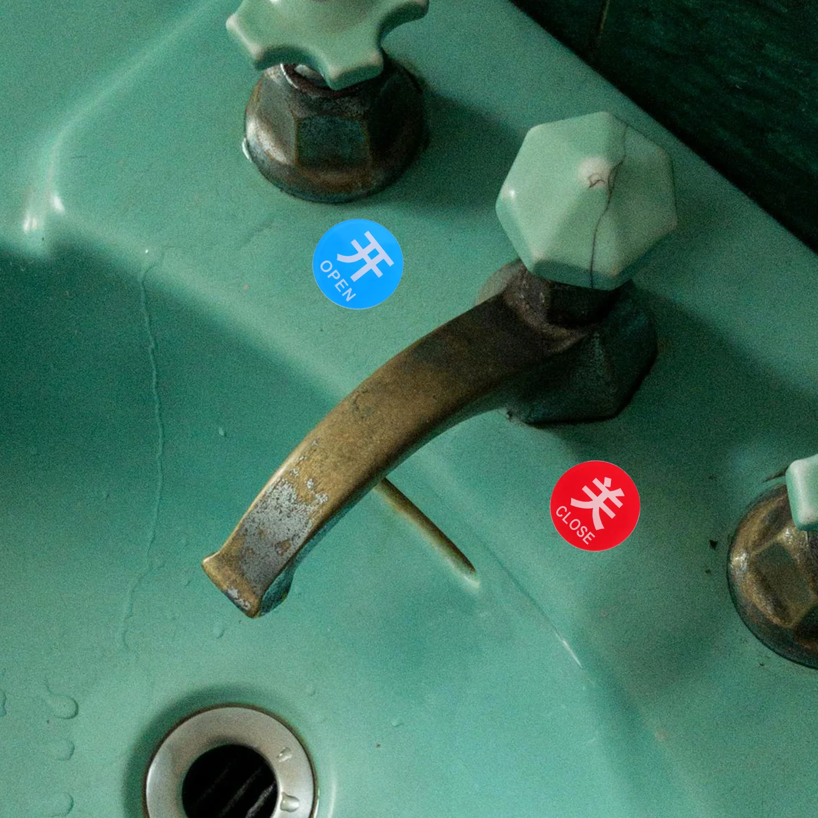 Faucet Sign Faucets Sinks, Frio quente e cuidado, Etiqueta de aviso de água, Adesivos acrílicos, Temperatura