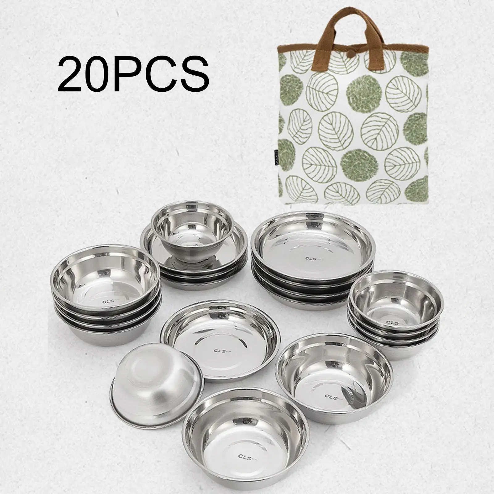 

20Pcs Camping Tableware with Carry Bag Easy to Clean Plates Bowls Set