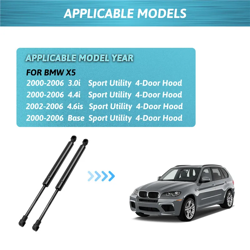 2PCS Front Bonnet Hood Gas Struts Support Holder For BMW X5 E53 2000-2006 51238402551 51238384359 Car Hood Lift Supports Shock