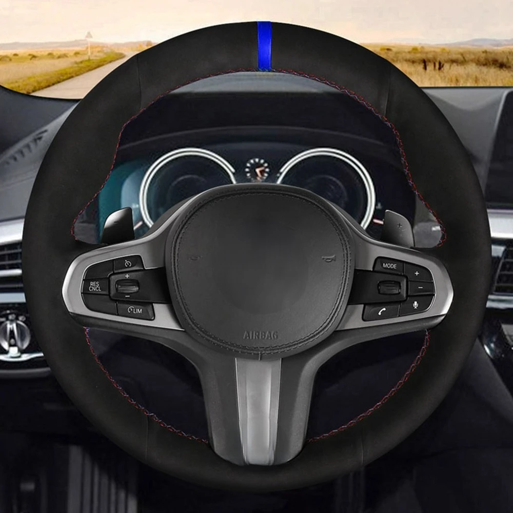 Car Steering Wheel Cover Black Genuine Leather Suede For BMW M Sport G30 G31 G32 G20 G21 G14 G15 G16 X3 G01 X4 G02 X5 G05