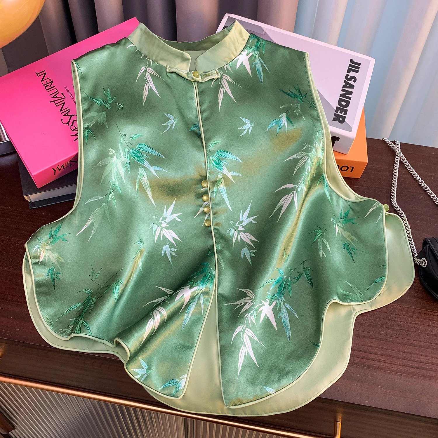 Nowa chińska kamizelka damska ze słomki bambusowej na wiosnę i lato, stójka, odzież wierzchnia, modna, elegancka.