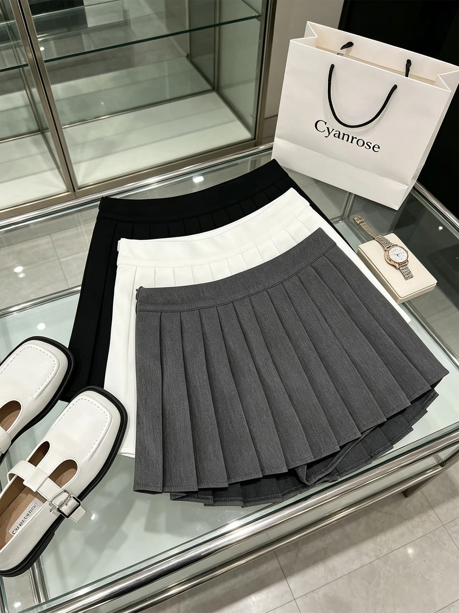 Women's Dark Grey Pleated Skirt Korean Style Preppy Style Y2K Gyaru A-line Shorts Skirt Vintage Mini Skirt for Women Summer 2026