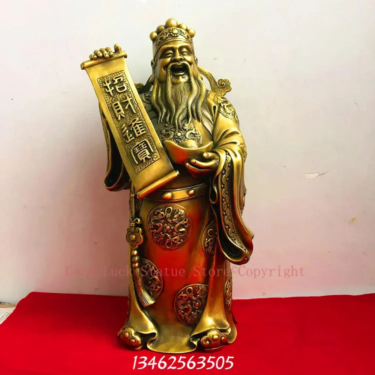 Statue du dieu de la richesse CAI SHEN, grand porche de 43CM, Protection efficace du hall d'entrée, mascotte en cuivre, pour une entreprise prospère