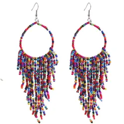 VWKTUUN Bohemia Beaded Long Tassel Earrings For Women Multicolor Beads Earing Statement Dangle Earrings Ethnic Boho Jewelry