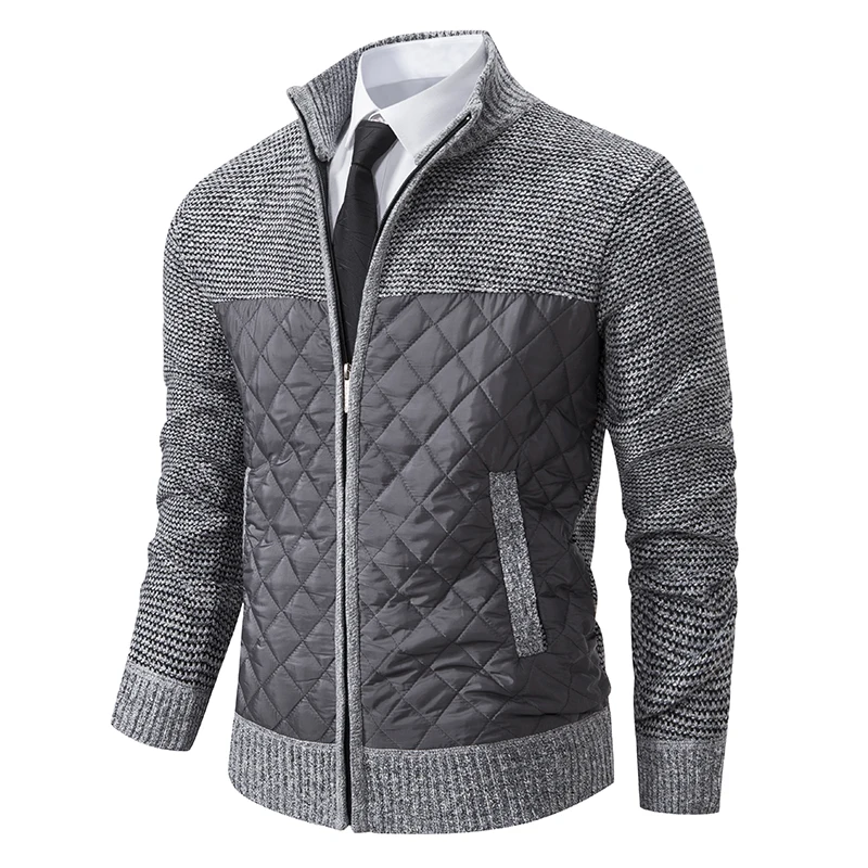 OupillMan-Cardigan patchwork pour hommes, pull à col montant, vestes minces, mode automne et hiver