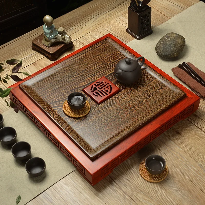 صينية شاي خشبية، صغيرة من خشب الصندل الأسود، طاولة شاي منزلي بسيط من خشب الورد #3