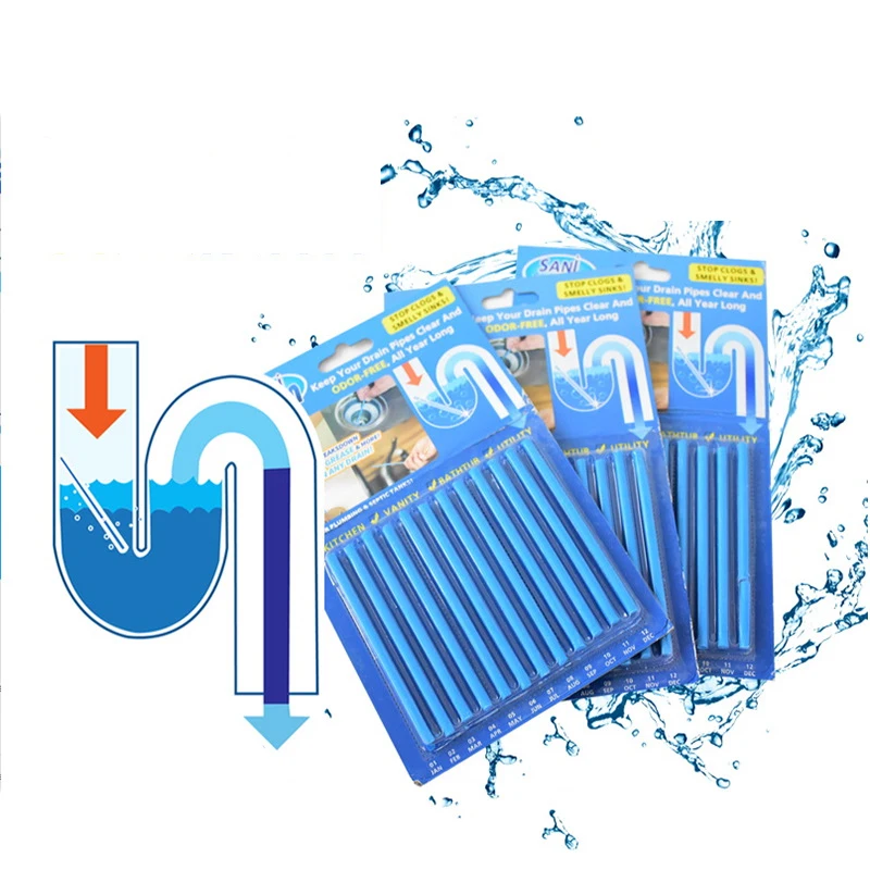 12/set Sani Sticks Oil Decontamination Kitchen Toilet Bathtub Drain Cleaner Spot Pipe Cleaner Clean Sewer Cleaning Rod