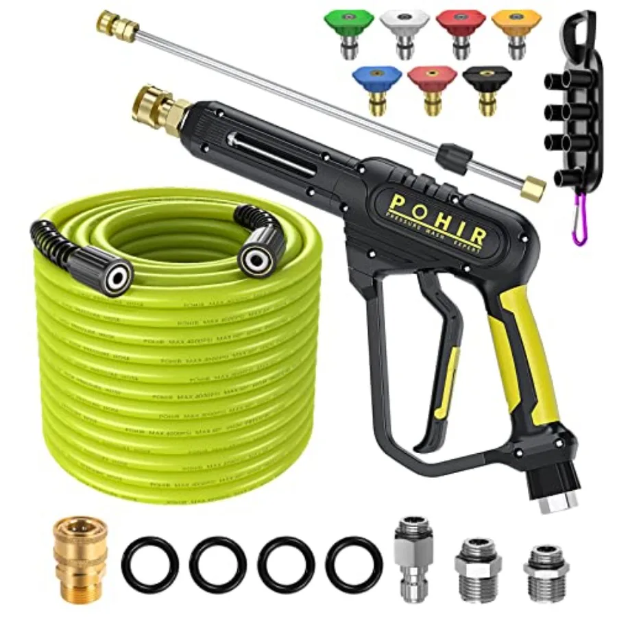 

Pressure Washer Gun and Hose 3600 PSI 50ft with 3/8 Quick Connect Swivel M22 15mm/14mm Fittings 30 Extension Wand 7 Nozzle Tips
