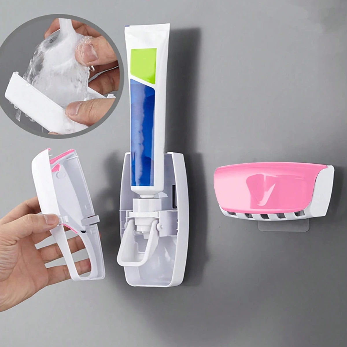 2pcs-Toothbrush holder toothpaste dispenser, wall mounted bracket bathroom automatic squeezer, bathroom accessories