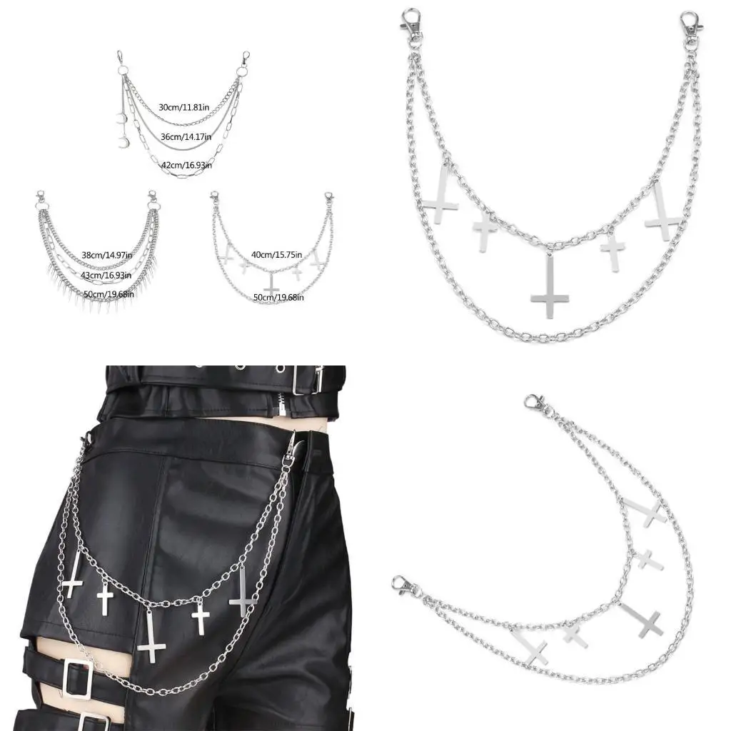 

39BB Hip Hop Pants Chain For Dancers Punk Egirl Eboy Harajuku Jeans Side Punk Chain Multilayer Jewelry for Trousers Skirt